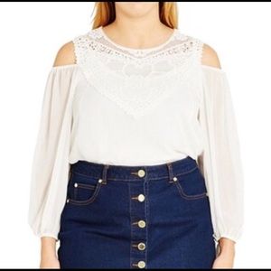 City Chic Romantic Motif Cold Shoulder Top